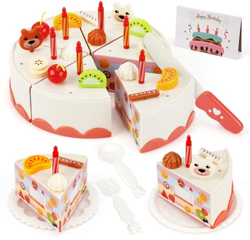 Gâteau d'anniversaire Jouet, Jeux De Cuisine pour Enfants, Aliment à Couper Jeux de Nourriture, Jouet Éducatif Éveil Montessori, Jeu de Rôle Cadeaux Cadeau de Noël pour Anniversaire