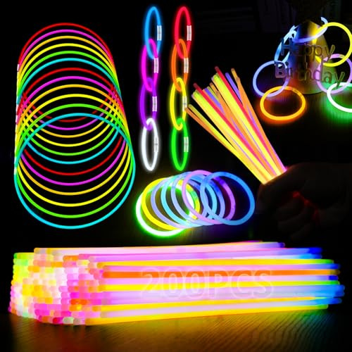 Kangtaixin Knicklichter Leuchtstäbe - Set di 200 bastoncini luminosi per feste per bambini con 200 connettori, regalini per feste di compleanno, regali per gli ospiti, bastoncini luminosi per la