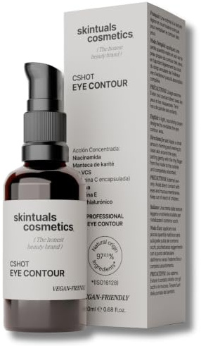 Contorno de Ojos con Vitamina C, Niacinamida, Cafeína y Ácido Hialurónico 20 ml. Crema – Antifatiga, Antiarrugas, Antiojeras, Antibolsas Hombre y Mujer – Hidratante e Iluminador by Skintuals Cosmetics