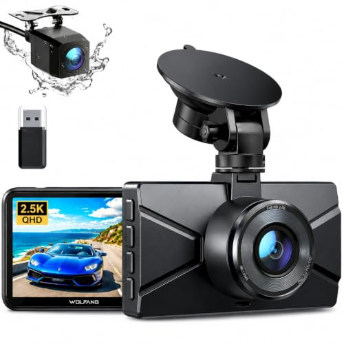 WOLFANG Dash Cam Front and Rear 2.5K, 1440P Dashcam for Cars with 3.0 LCD Display, Super Night Vision, Loop Recording, G-Sensor, 170 Wide Angle WDR, 24H Parking Guard | Ultra night vision, 170° wide angle, WDR 24 hours Parking mode, G-sensor, loop recording