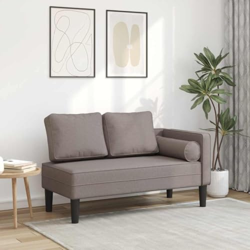 Ziaphsol Chaiselong brungrå av tyg med kudde, recamiere och liggfåtölj för vardagsrum och läshörna, polyesteröverdrag, skumstoppning, träram, 116,5 x 62 x 57,5 cm