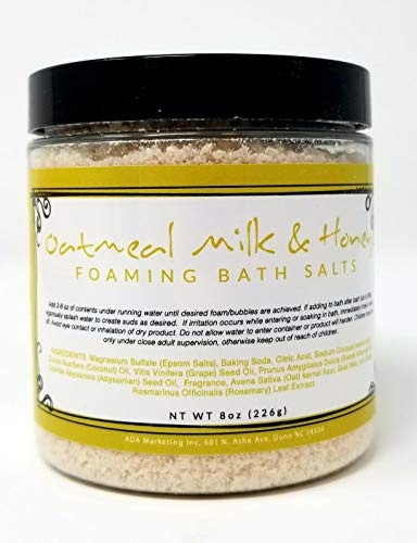 Oatmeal Milk and Honey Foaming Bath Salt with Pure Goat's Milk - Hydrating and Relaxing Bubbles with Coconut, Grape and Sweet Almond Oil - Handmade in The USA