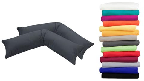 Moon Luxury Linon 2er Pack Kissenbezug für Seitenschläferkissen 40x200 anthrazit, Kissenhülle 100% Baumwolle