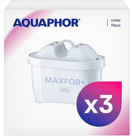 AQUAPHOR 500734 Filterkartusche MAXFOR+ Mg Pack 3 - gegen Kalk & Chlor, mit Magnesium, für Aquaphor Onyx, Amethyst, Jasper, Time & alle BRITA MAXTRA+ und MAXTRA Modelle, Weiß