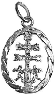 Medalla Cruz de Caravaca Bendecida con Angeles 23mm + Cadena Singapur 45 cm - Plata de Ley