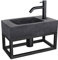 Differnz Bombai Black Waschbecken mit Handtuchhalter - Waschtisch Anthrazit Naturstein - Geschwungene Armatur Matt Schwarz - Komplettset - 40 x 22 x 9 cm
