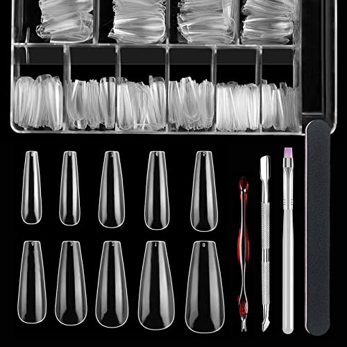 FITDON Ballerine Faux Ongles transparent avec étui, Couverture complète En acrylique Ongles pour les salons de manucure et le nail art