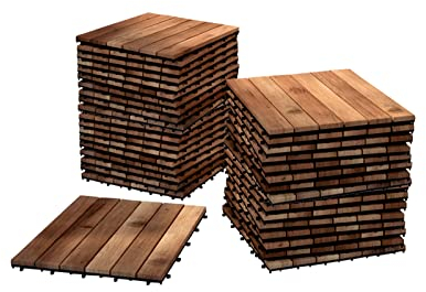 SAM Holzfliese 01, Akazienholz massiv + geölt, 55 Fliesen für 5 m², 30x30 cm, Bodenbelag mit Drainage, Balkonfliesen/Terrassenfliesen/Klickfliesen