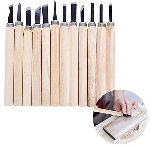 Sgorbie Per Legno,Kit Di Strumenti Per Intaglio Del Legno,Scalpelli Per Intaglio Professionali,Coltello Manico Intaglio Sculture,Ideato Per Bambini,Adulti E Principianti,Set Da 12 Pezzi,Kiuiom