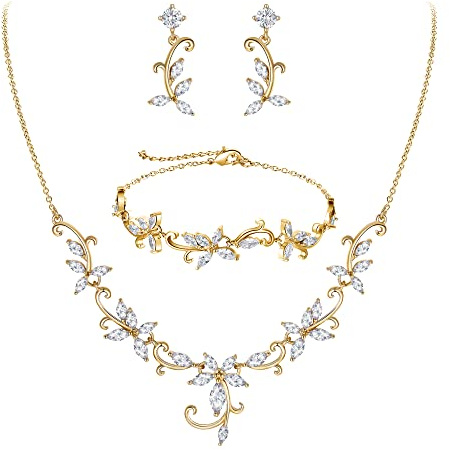 Clearine Parure Bijoux Femme Mariage Zircone Cubique Collier Boucles d'Oreilles et Bracelet 3PCS Ensemble pour Fête Mariée Or