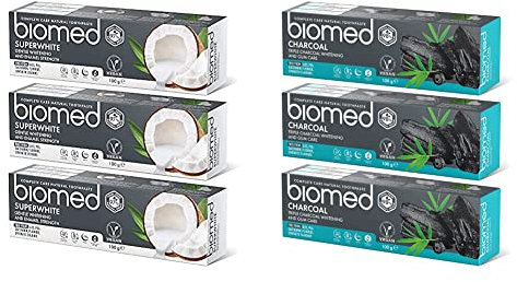 Biomed Superwhite Natural Coconut Toothpaste, Tropical Flavour - 100 g (Pack of 3) - New Formula and Flavour & Charcoal Natural Toothpaste for Triple Whitening and Gum Care 100 g (Pack of 3)