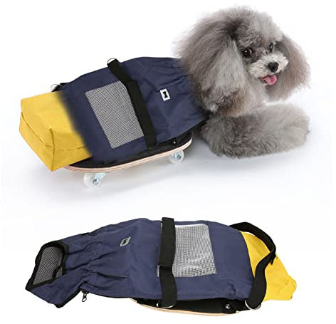 Sedia a Rotelle per Cani, Sedia a Rotelle per Scooter per Animali Domestici per Zampe Posteriori Cane Paralizzato Protegge Torace e Arti Carrello per Cani a 4 Ruote Regolabile Traspirante con Borsa(S)