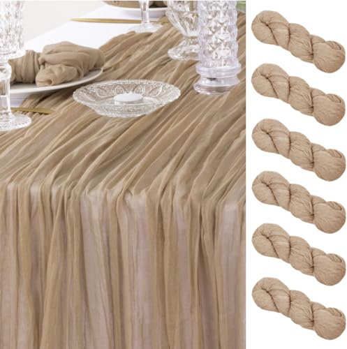 DeZerlor Runner da tavola in garza color carne, confezione da 6 runner autunnali in garza bohémien, 300 cm, decorazione per la tavola per il Ringraziamento, matrimoni, baby shower, tea party