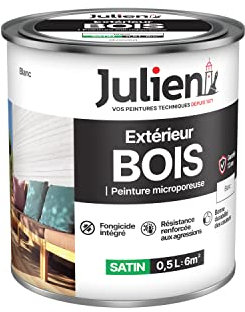 Julien Peinture Bois Microporeux Extérieur Satin - Portes, fenêtres, portails, mobilier de jardin - Blanc 0,5 L