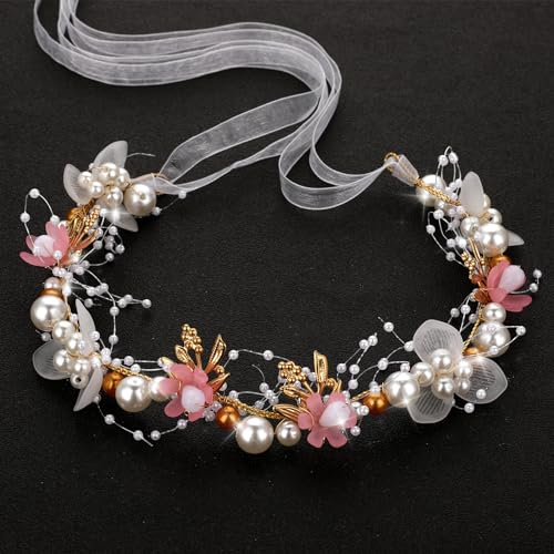 Amaxiu Accessoire Cheveux Enfant Fille Mariage,Accessoires De Cheveux De Mariée, Bandeaux De Princesse,Bandeau de casque de fille de fleur De Mariage Mignon Pour Enfants, Filles et Femmes(rose)