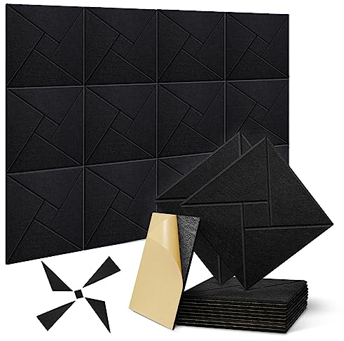 12 Pack Self-adhesive Acoustic Panels, JAMELO 12 X 12 X 0.4 Sound Proof Acoustic Foam with Pattern Square High Density Sound Absorbing Wall Panels for Home Studio Office
