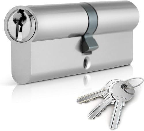 Chrome 30/30 Euro Cylinder Lock (90mm), Euro Door Barrel Lock with 3 Keys, Anti-Bump, Anti-Drill and Anti-Pick Door Lock with Key (Chrome, 30/30)