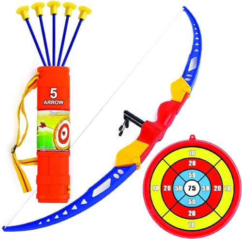 YSAMAX Bow and Arrow for Kids, Toy Archery Game Kit, Set with 6 Suction Cups Arrows, Target, and Quiver, Real Action Shooting, Set for Children