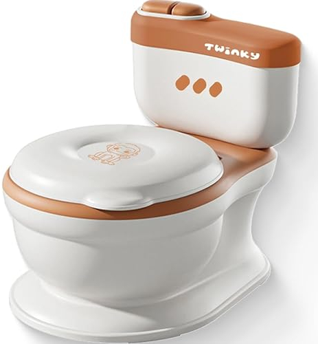 Twinky® Töpfchen für Baby & Kind – 3-in-1 Potty Trainer & Kindertoilette für Baby Toilette Inkl Spülklang, kompaktes Design, Musik und Rollenhalter – perfekter Toilettensitz für Kinder – Braun