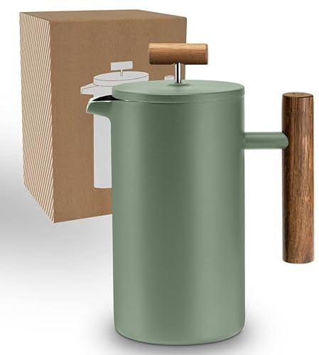 LAMBDA COFFEE® CALDERA Thermo French Press Edelstahl I 600ml - 3 Tassen Moss Green I 3 Größen erhältlich I Kaffeebereiter Doppelwandig: Hält lange Warm I Kaffeezubereiter grün I Kaffeepresse