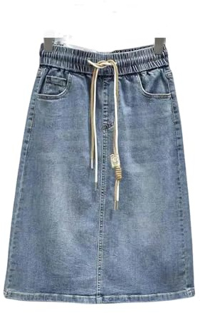 MONDSKL Gonna di Jeans Gonna in Denim Sottile in Vita Elastica delle Donne Gonna in Denim-Gonna Blu-m
