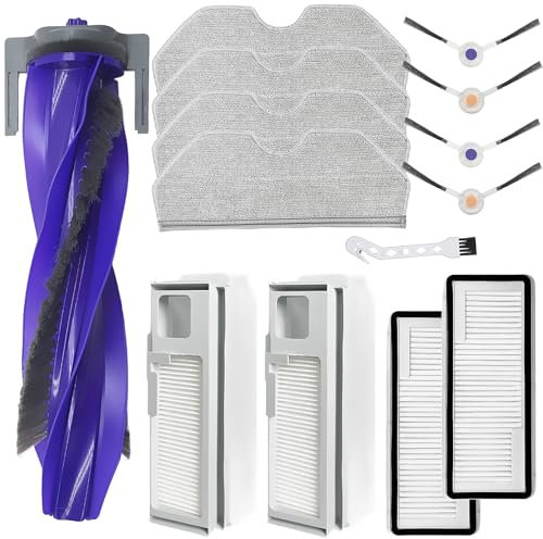 DianSung accessoires pour Freo X Plus robot aspirateur pièce de rechange, Brosses à rouleau + 4 Chiffon + 2 sac à poussière + 2 filtres + 4 brosses latérales