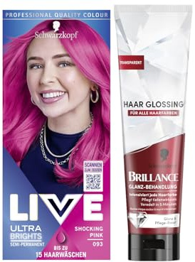 Schwarzkopf LIVE Ultra Brights Semi-Permanente Haarfarbe 093 Shocking Pink (142 ml) intensive oder pastellige Farben & Brillance Glanz-Behandlung, Haar Glossing Neutral (150 ml) pflegt & intensiviert
