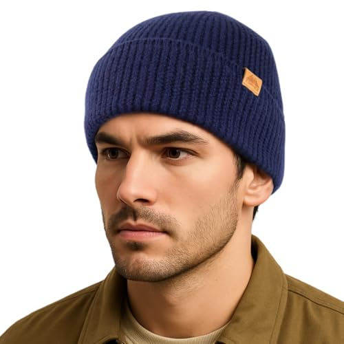 TOP-EX 100% Merino Mütze, Warme Wintermütze für Herren und Damen, Strickmütze, Beanie für Männer, Outdoor Sportmütze, Wollmütze für Wandern, Skimütze für Laufen Blau XL/XXL