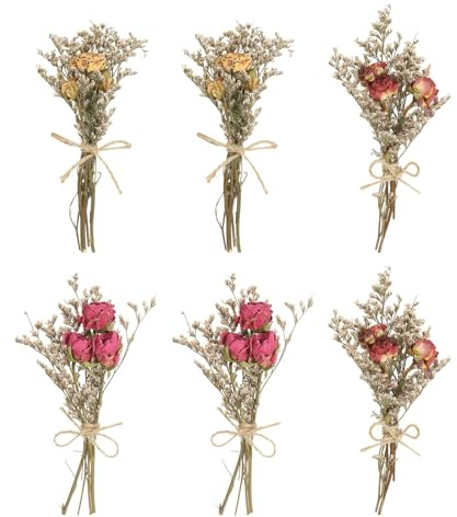 PATIKIL Mini Torkad Blombukett, 6 st Rosa Naturlig Vild Blomma Med Stam Gisofila Boho Blomväxt för DIY Hantverk Bröllopspresent, Mörkröd/Rosa/Vit