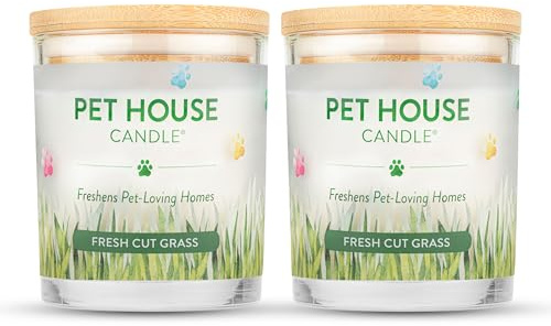 Pet House 9 oz Fresh Cut Grass Scented Candle, Clean Burning, Long Lasting Plant-Based Pet Odor Candle, 60 Hour Burn Time - 2 Pack