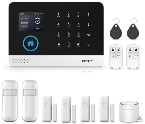XNH 4G+WiFi Allarme Casa Senza Fili, 12 Pezzi Sistema di Allarme Casa, Antifurto Casa Wireless con Sensore per Porte e Finestre,Rilevatore di Movimento,Sirena,Telecomando, Compatibile con Alexa
