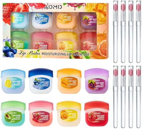 8 Pièces Baume à Lèvres, Soins Pour Les Lèvres, Masques de Nuit pour Lèvre, Baume à Lèvre Hydratant pour Réparation Lèvress Sèches Gercées, avec 8 Brosses à Lèvress en Silicone