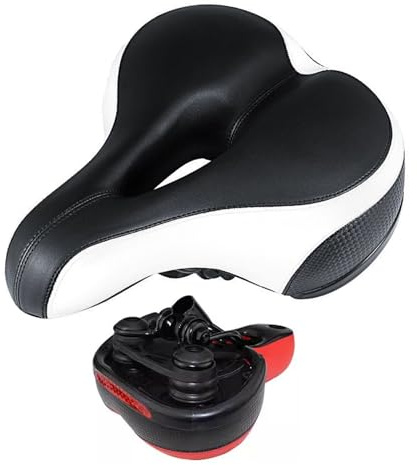Selle Large, Selle de vélo, Selle VTT, Accessoires de vélo, Selle de Route Large, Coutures Blanches et Noires, Selle de vélo de Remplacement Confortable(White,Double Ball Style)