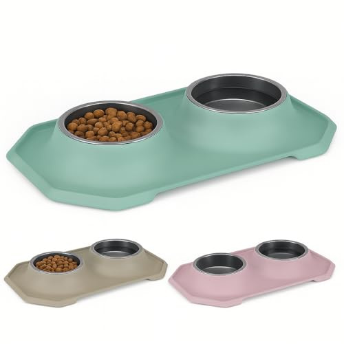 Plastiken - Comedero Doble Perro y Gato 100% Reciclado Hecho en España - Antideslizante 2x500ml - Cuenco Bebedero Comida y Agua Mascotas Medianas y Grandes - Libre BPA - Apto Lavavajillas