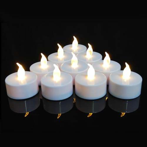 50-pack realistiska och ljusa flimrande batteridrivna flamlösa LED värmeljus ljus, 200+ värmeljus elektriska falska ljus för halloween bröllop festivaler dekoration i varmt vitt