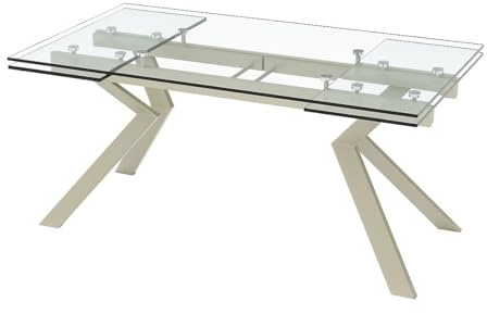 Vente-unique - Table à Manger Extensible 6 à 8 Personnes en Verre trempé et métal Beige - Transparent - VELIKA