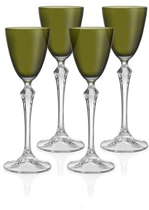 Barski Cordial Glass - Liquor Glass - Set of 4 - Green Colored Top - Clear Stem - Cordial Glasses - Sherry Glasses - Shot Glasses - 3 oz. - Made in Europe