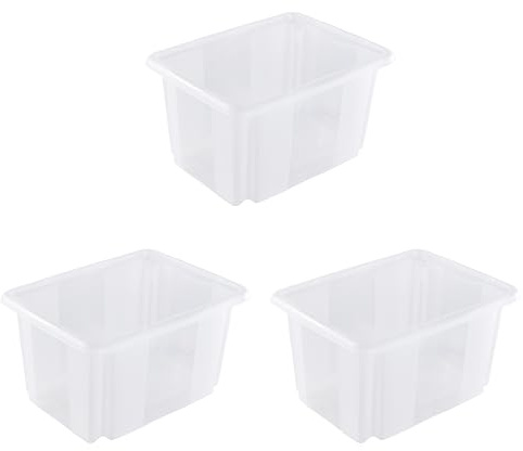 keeeper emil 3x Aufbewahrungsbox mit Dreh-/Stapelsystem, 38 x 28,5 x 20,5 cm, 15 l, Transparent