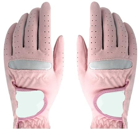 GOXQIT 2 paia uomo donna guanti da golf guanto in tessuto mano sinistra destra for golfista sportivo traspirante pilota per Adulta(Pink,Size 19)