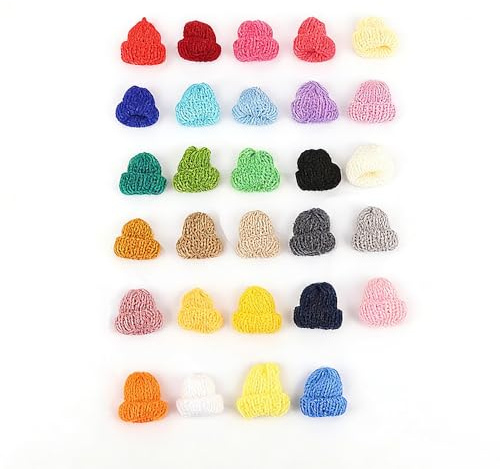 ONEBO 60 Piezas Mini sombreros de punto,Sombrero de muñeca,Miniatura DIY accesorios,Mini Gorro de Lana para muñecas,para Hacer Joyas DIY Craft Art(Colores aleatorios)