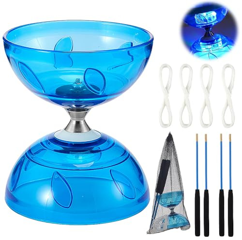 SKIKHN LED Diabolo frilöpare med kullager, 3 lager diabolo med pinnar och sladd, jonglerings-set för nybörjare, med 2 par handpinnar + 4 reservsnöre, för inomhus- och utomhusbruk (blå)