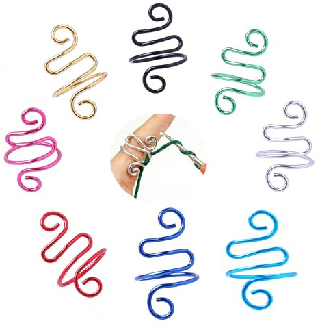 8 Pcs Crochet Tension Rings with Storage Box, Adjustable Metal Open Yarn Guide Crochet Rings, Smooth Knitting Thimble Rings, Handmade Crocheting Tool Accessories Gift for Mum Nan Knitting Lovers