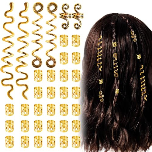 36 Pcs Hair Jewelry For Braids,Gold Hair Cuffs Dreadlock Accessories,Adjustable Hairs Rings Braid Decorations For Women (36Pcs-Gold, Style3)