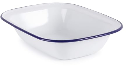 WINSOME Enamel Pie Dish | White Roasting Tin | Dishwasher Safe Pudding Baking Steak Plate Tray for Oven & Stove (L 18 x W 13 x D 4 cm)