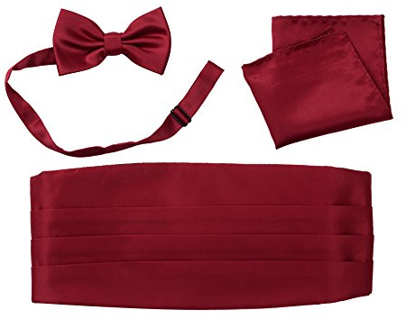 Salutto Tuxedos Girdle Cummerbund Bow Tie Pocket Square Handkerchief Set Formal Solid Color WineRed