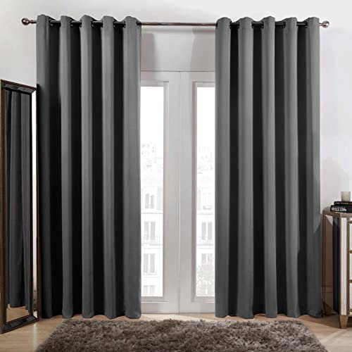 Dreamscene Eyelet Blackout Curtains Grey, Decorative Black Out Curtain for Bedroom Living Room Soft Modern Thermal Lined Blackout Curtains 2 Panels, 66x72”
