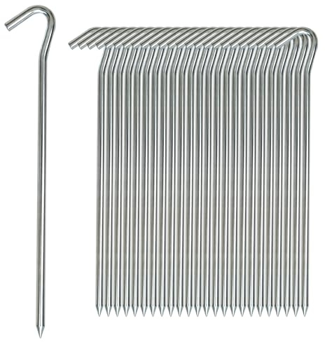 AAGUT Tent Stakes Heavy Duty Metal 9 Inch, 25 Pack Rust-Resistant Galvanized Steel Camping Stake Garden Edging Fence Hooks Yard Tent Pegs for Inflatable, Tarp, Outdoor Christmas Decorations