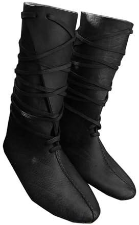 Syktkmx Mens Renaissance Cosplay Shoes Medieval Halloween Pirate Viking Lace Up Boots