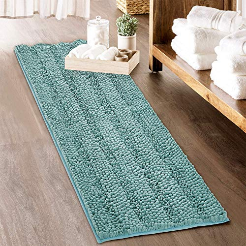 KGORGE Large Bathroom Rugs - Decorations Soft Bath Mat Water Absorbent Non-Slip Quick Drying Thick Shaggy Chenile Bathtub Set for Toilet Kitchen Entryway, Aqua, 60 x 24, 1 Piece