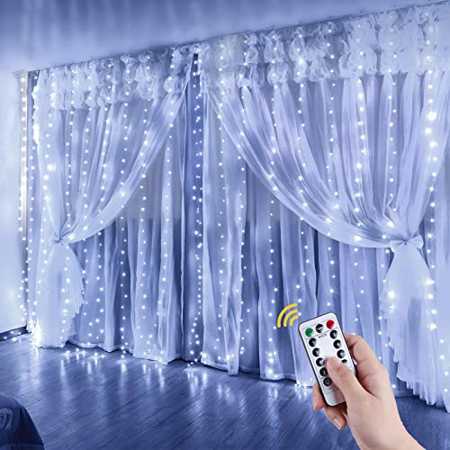 Anpro Tenda Luminosa - USB 3x3m Lucine LED Decorative Adatto per Matrimoni, Feste, Giardino, Interno ed Esterno, Decorazioni Murali - Stringa - Bianca Fredda